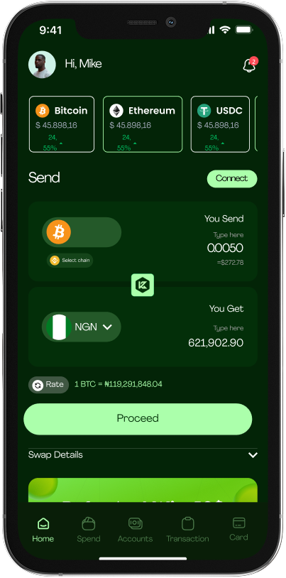 Enter your desired crypto or fiat amount and preview conversion rate