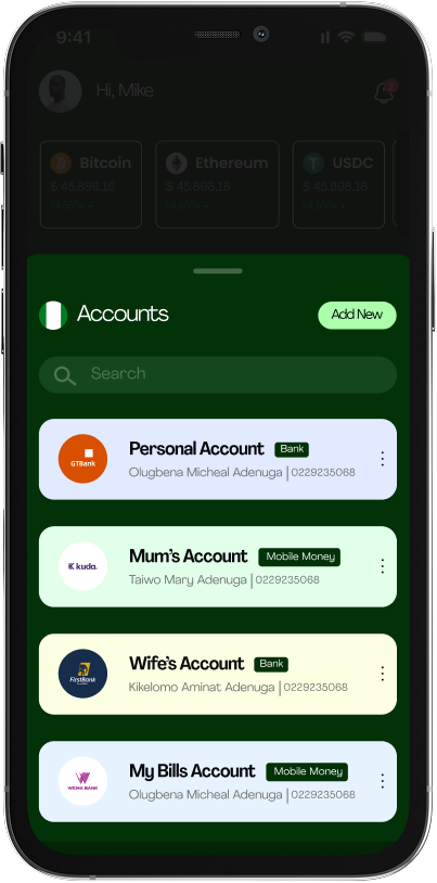 Select your fiat payout destination account